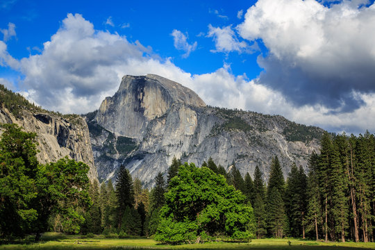 Yosemite half dome with clouds