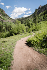 Fototapeta na wymiar Green landscape view of Booth Falls hiking trail near Vail, Colorado. 