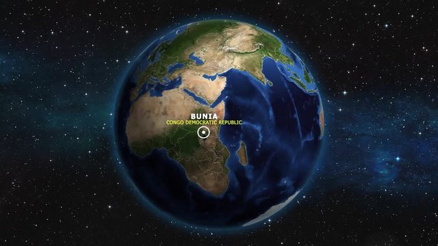 CONGO DEMOCRATIC REPUBLIC BUNIA ZOOM IN FROM SPACE