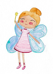 Cute fairy girl watercolor illustration