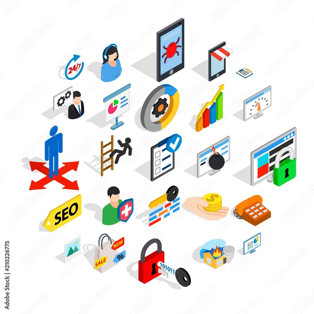 Poster seo optimization icons set. isometric set of 25 seo optimization vector icons for web isolated on wh
