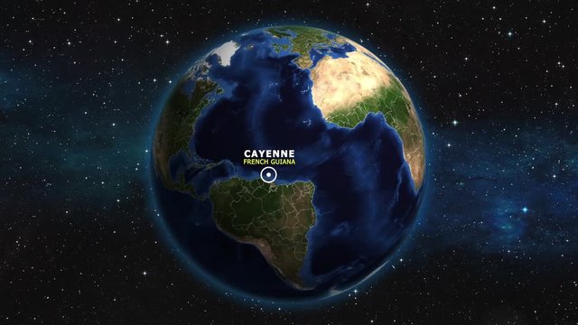 FRENCH GUIANA CAYENNE ZOOM IN FROM SPACE