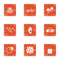 Textile icons set. Grunge set of 9 textile vector icons for web isolated on white background