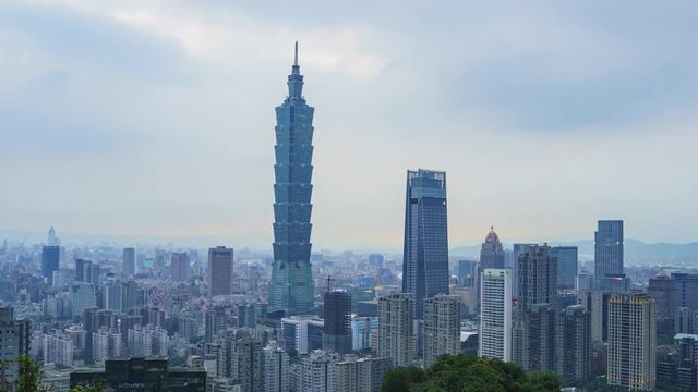 Motion Timelapse of the Taipei 101 and Xinyi District from afternoon to night, shoot at Taipei, Taiwan