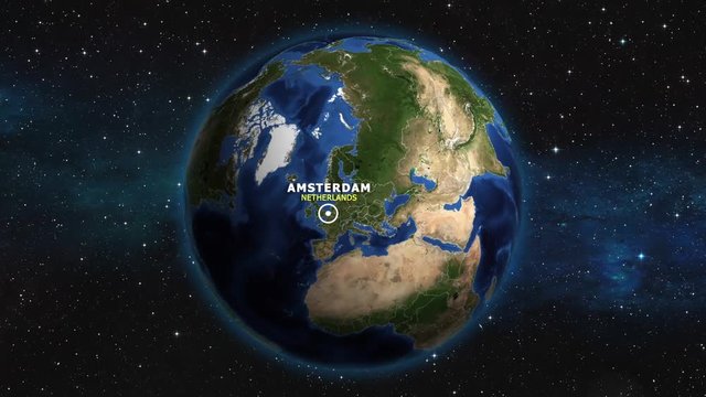 NETHERLANDS AMSTERDAM ZOOM IN FROM SPACE