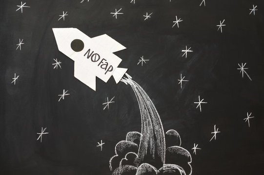 A cardboard rocket with the inscription "No Fap"