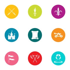 Knightly icons set. Flat set of 9 knightly vector icons for web isolated on white background