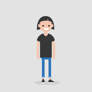 Young female character wearing a modern short haircut. Lifestyle. Millennial. Flat editable vector illustration, clip art