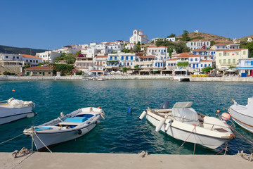 Fototapeta na wymiar Picturesque Batsi village on Andros island, Cyclades, Greece
