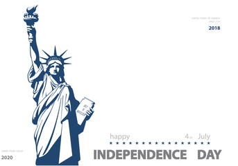 Independence Day, United States. poster. Statue of Liberty, Flag, New York. National Symbol of America. Illustration, white background. Use presentations, corporate reports, flyers, postcards, vector