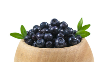 Blueberries in bowl isolated on white background