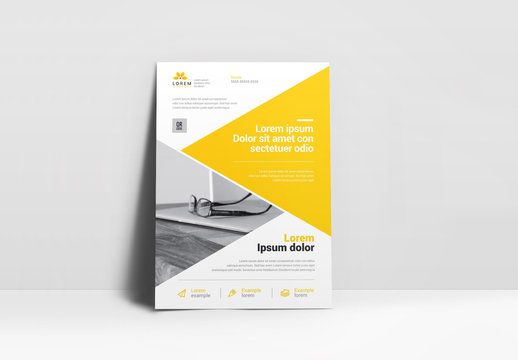 Business Flyer Layout with Yellow Triangle Element