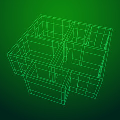 Abstract architecture building. Plan of modern house. Wireframe low poly mesh construction.