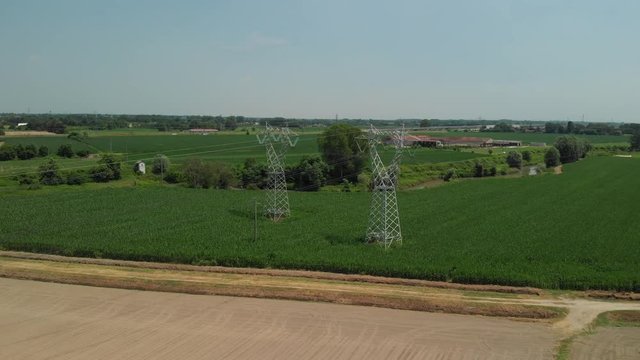 Power lines aerial video (lift up)