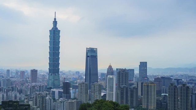Motion Timelapse of the Taipei 101 and Xinyi District from afternoon to night, shoot at Taipei, Taiwan