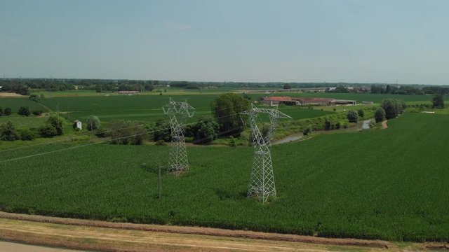 Power line into green field (lift up)