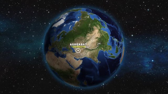 TURKMENISTAN ASHGABAT ZOOM IN FROM SPACE