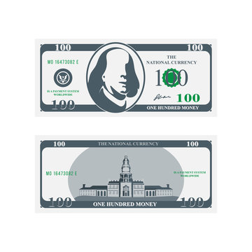 One Hundred Dollar Banknote Front And Back. Flat Vector Illustration EPS10