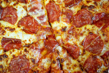 Close up of pepperoni pizza.