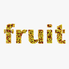 The word fruit is written from pears