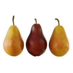 Three pears on a white background a red pear in the middle