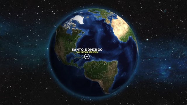 DOMINICAN REPUBLIC SANTO DOMINGO ZOOM IN FROM SPACE
