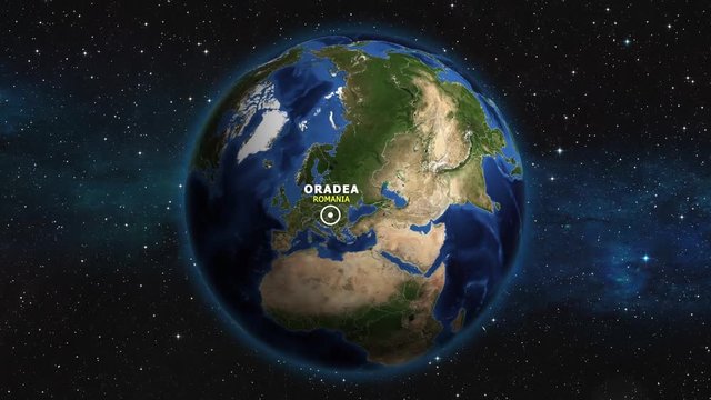 ROMANIA ORADEA ZOOM IN FROM SPACE