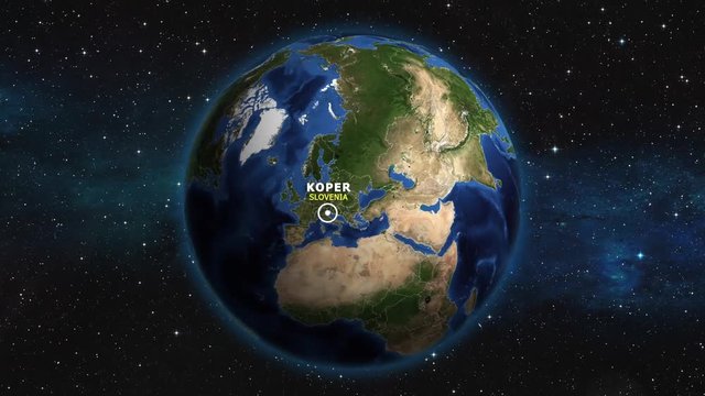 SLOVENIA KOPER ZOOM IN FROM SPACE