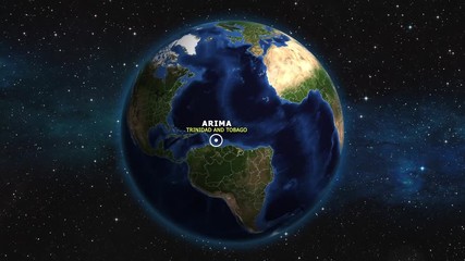 TRINIDAD AND TOBAGO ARIMA ZOOM IN FROM SPACE