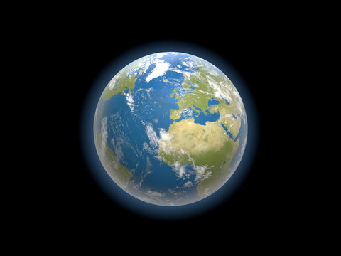 Planet Earth with clouds, Europe and part of Asia and Africa 3D-Illustration. Elements of this image furnished by Nasa