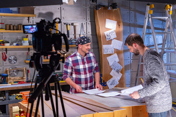 Behind the scenes of video production or video shooting