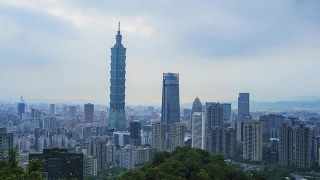 Motion Timelapse of the Taipei 101 and Xinyi District from afternoon to night, shoot at Taipei, Taiwan