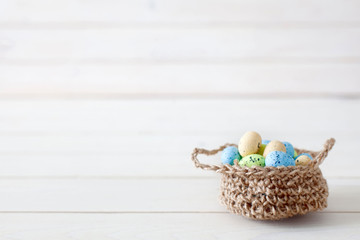 Basket with Easter eggs. Nest for eggs. handmade toy.