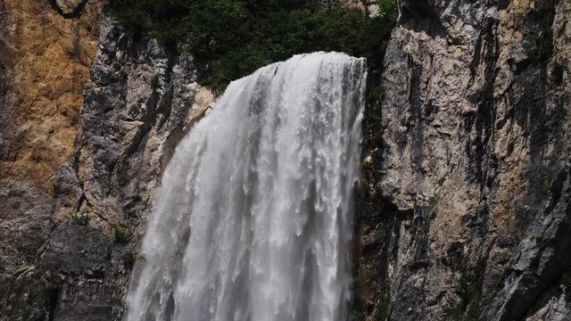 Boka waterfall in Slovenia, close, Europe, Slovenia, in slow motion