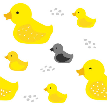 Cute ducks seamless pattern vector illustration.