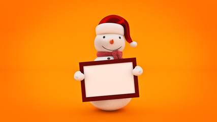 Snowman with santa hat and board