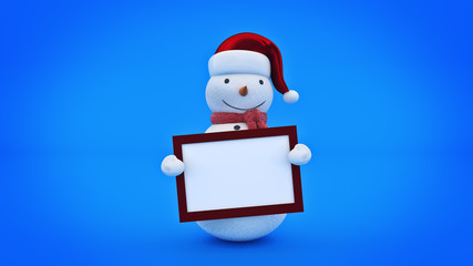 Snowman with santa hat and board