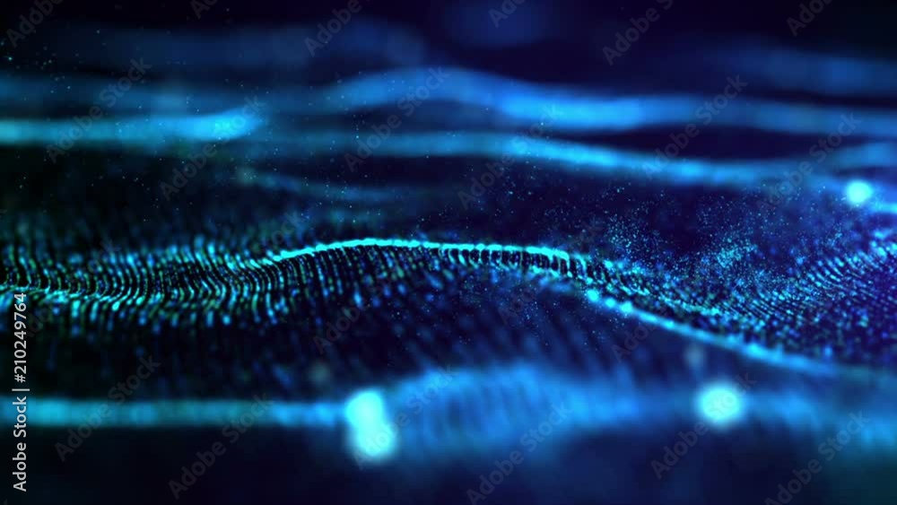 Poster digital blue digital abstract luxurious sparkling wave particles flow de-focus background