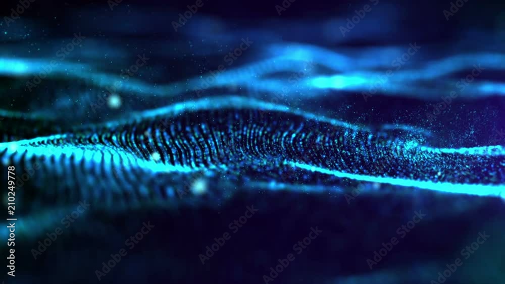 Aufkleber Digital Blue digital abstract luxurious sparkling wave particles flow de-focus background