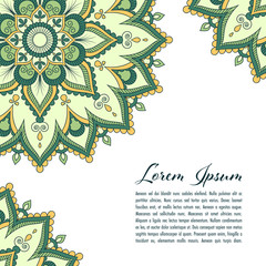 Ethnic mandala decorative background. Greeting card or invitation template. Hand drawn vector illustration