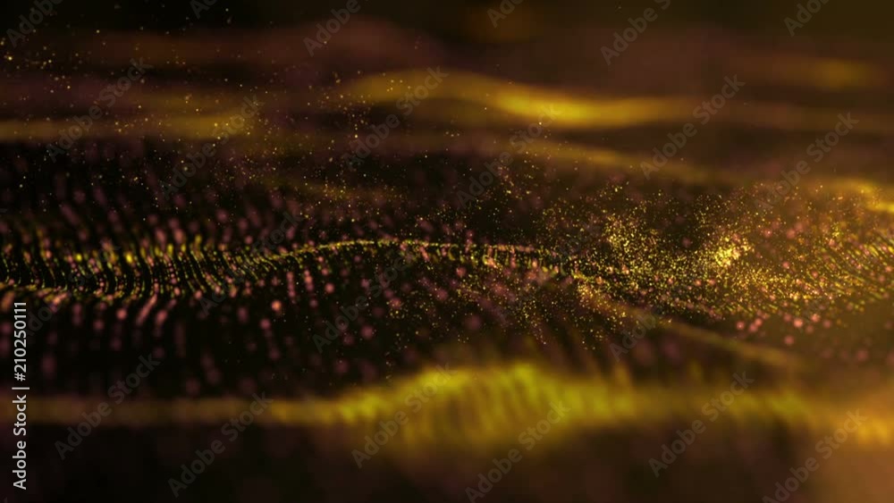 Aufkleber Digital gold abstract luxurious sparkling wave particles flow de-focus background