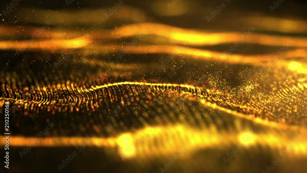 Poster digital gold abstract luxurious sparkling wave particles flow de-focus background