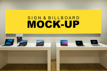 Mock up large blank yellow screen for advertising on counter