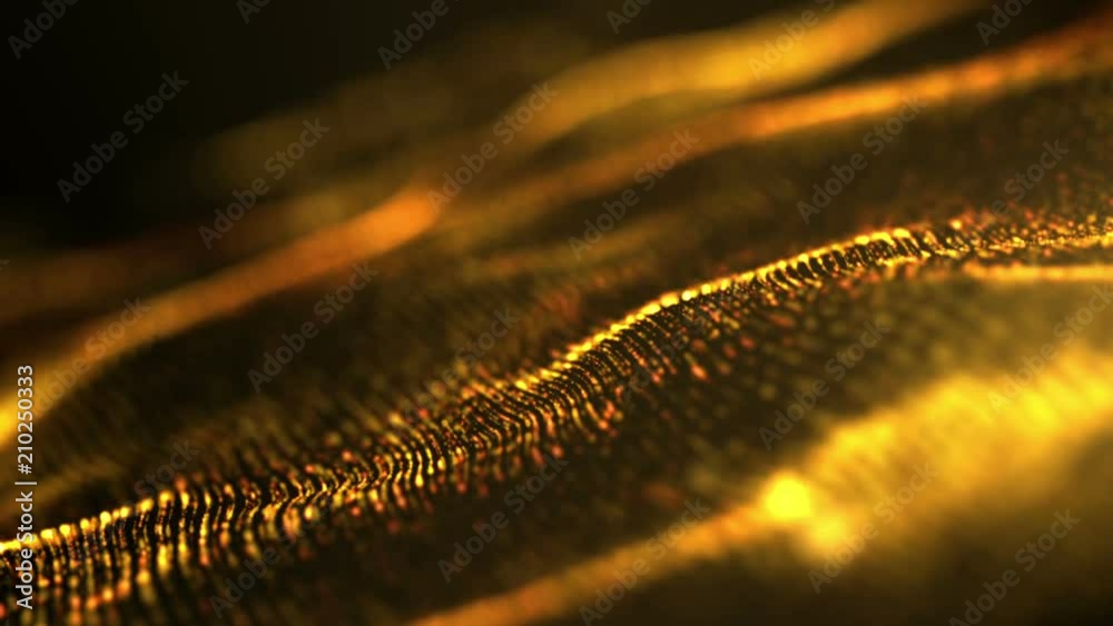 Aufkleber Digital gold abstract luxurious sparkling wave particles flow de-focus background