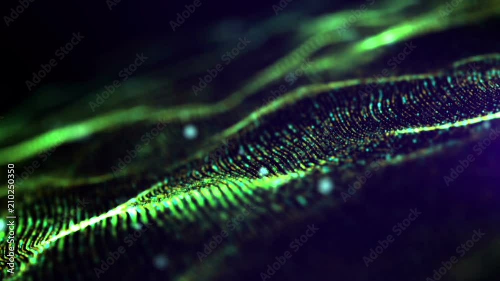 Poster digital green digital abstract luxurious sparkling wave particles flow de-focus background