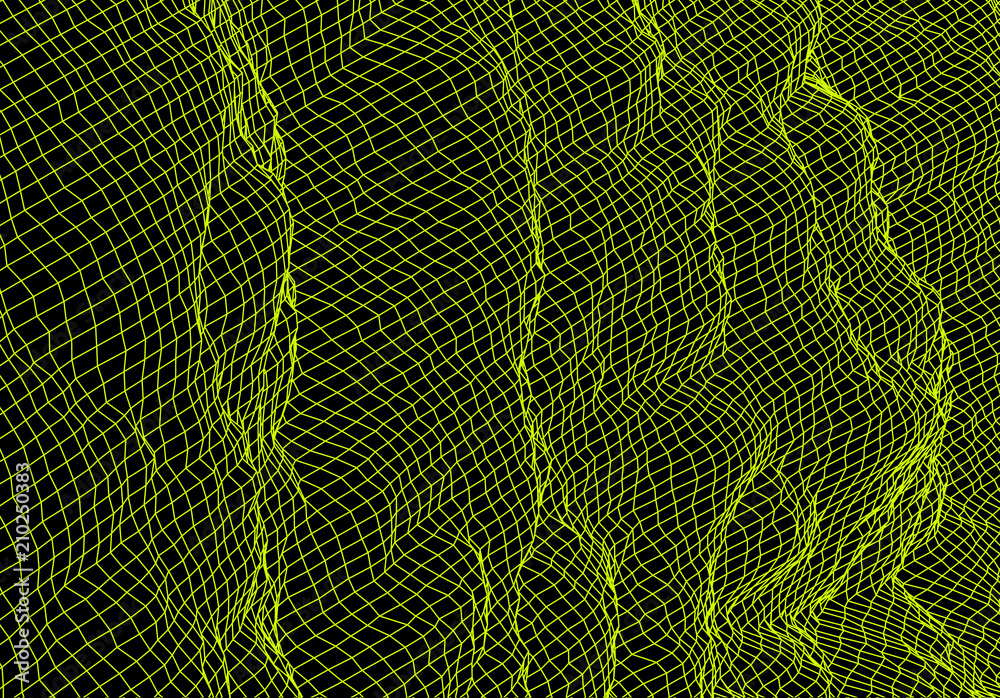 Poster digital landscape with mountains made of line grid