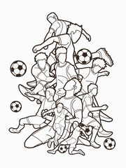 Soccer player team composition outline graphic vector.