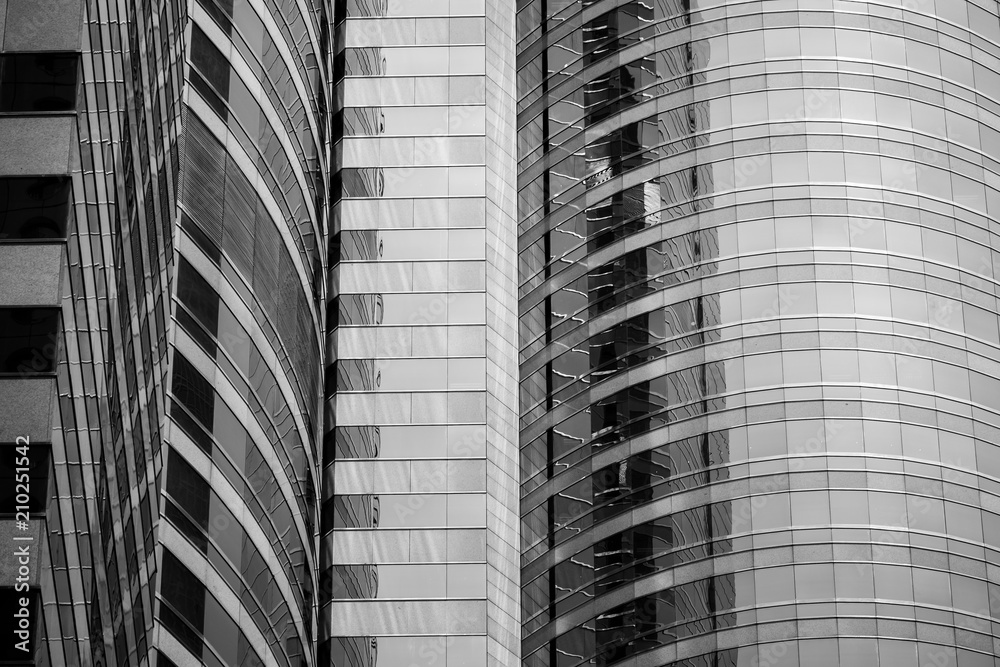 Wall mural Modern office building detail, glass surface with B&W color