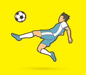 Fototapeta na wymiar Soccer player somersault kick , overhead kick action graphic vector