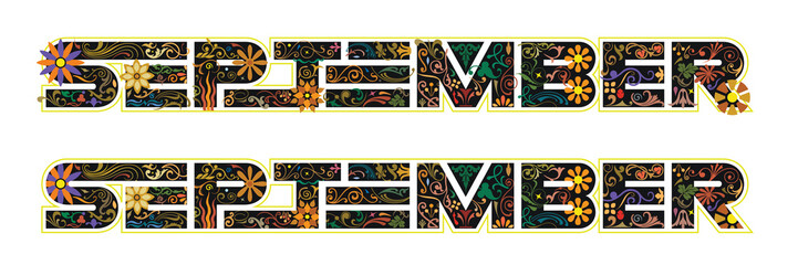 September word decorated with flowers and leaves